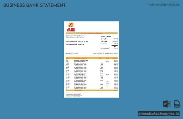Asia United Bank (AUB) Unternehmensmitteilung – Beispielansicht im Word- und PDF-Format